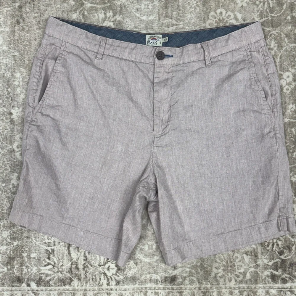 Faherty Men's Chino Shorts Linen Blend Blush Pink 35 Preppy Coastal Beach Casual